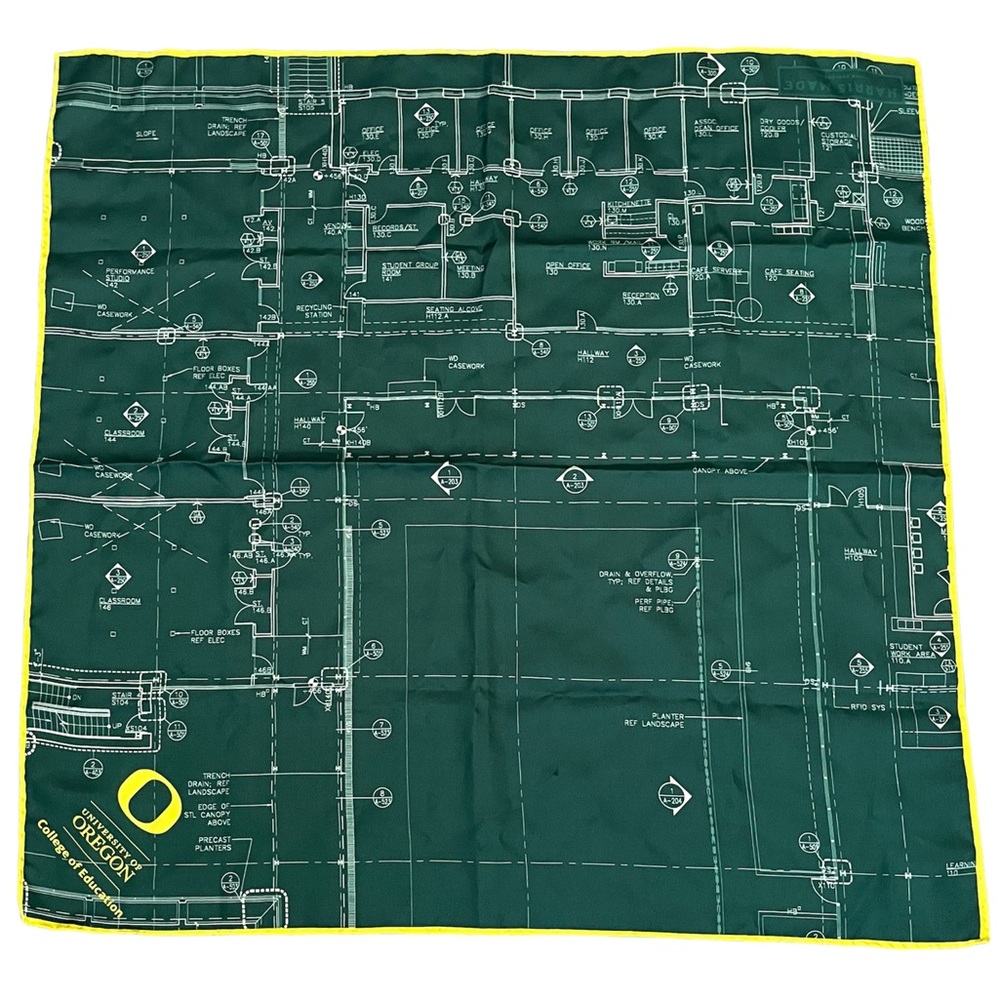 Oregon Ducks University of Oregon Square Silk Scarf green yellow vintage